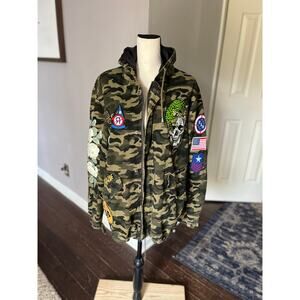 REASON Multi-Patch w/ Graphics Skull Japanese Camo Full Zip Hooded Jacket size L